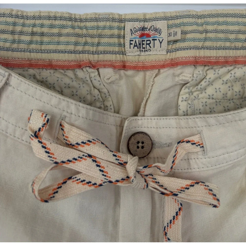 Faherty Resort Style Preppy Linen All Day Beach Short‎ Cream Sand Color New